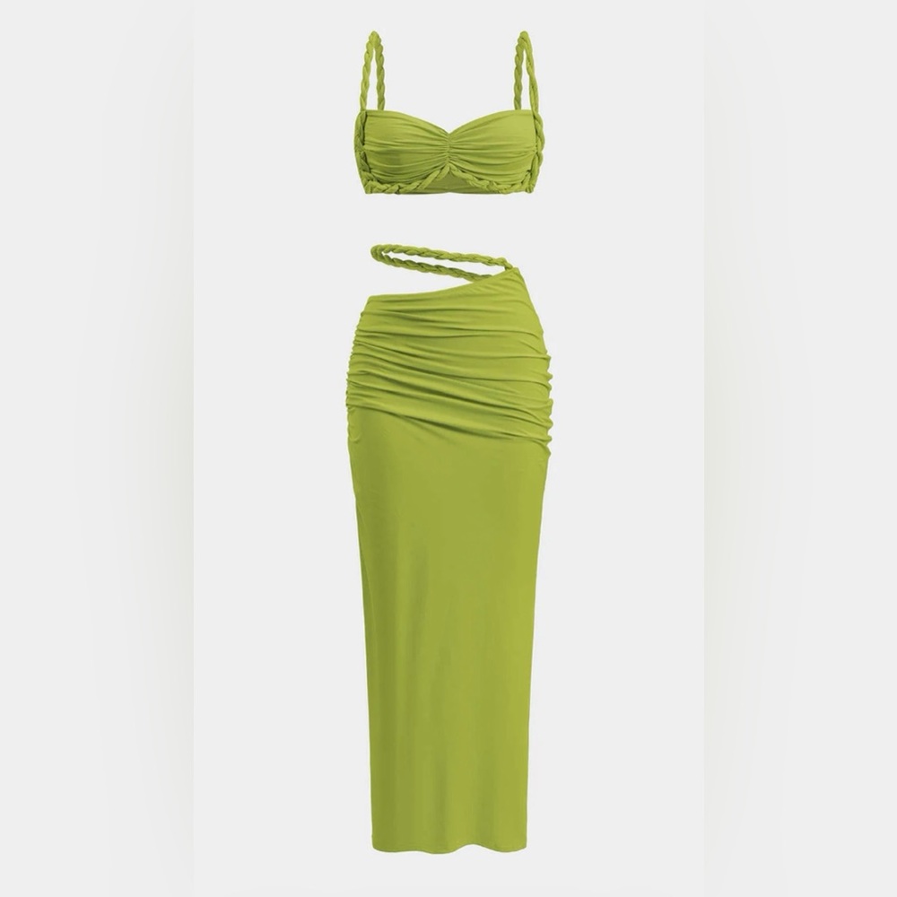 Micas Ruched Backless Cami Top and Cut Out Skirt Set